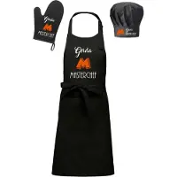 Kariban mijncadeautje - Cadeauset "Brasserie" - 3 delig - Schort + Ovenwant + Koksmuts - Masterchef met voornaam - zwart