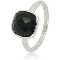 My Bendel - Zilverkleurige Ring met Grote Facet Zwarte Kristal Glassteen - Zilverkleurige Ring - met Luxe Cadeauverpakking | Sieraden Voor Dames | Maat 18.00 Mm / Maat 57