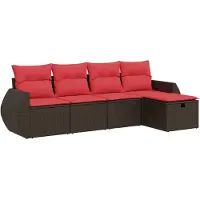 vidaXL 5-delige Loungeset met kussens poly rattan bruin