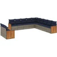 vidaXL 11-delige loungeset voor de tuin met kussens, grijs, kunststof vlechtwerk