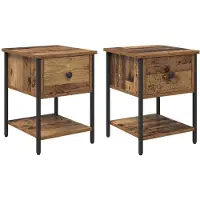 vidaXL Nachtkastje 2 st Oudhout 34 x 35,5 x 45 cm Bewerkt hout