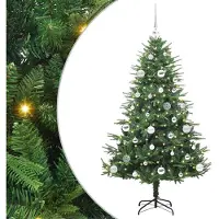 vidaXL Kunstmatige Voorverlichte Kerstboom met Ballenset Groen 150 cm