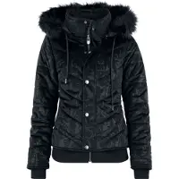 E.M.P. Merchandising Handelsgesellschaft Winterjas - gemusterte Samt Winterjacke mit Kunstfellkapuze - S tot XXL - voor Vrouwen - zwart - Maat L