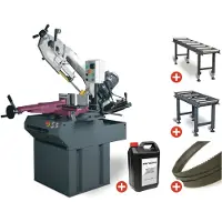 Optisaw Metaalbandzaag -45/+60° zaagcapaciteit rond 255 mm 1,5 kW 400V incl. 2 rollenbanen 1M-2M 5 lintzagen 1 bus koelmelk S300DG PACK2