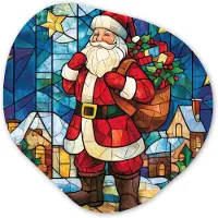 MuchoWow Organische wanddecoratie 60x60 cm - Organisch schilderij Kerstman - Glas - Kleurrijk - Muurdecoratie woonkamer - Kamer decoratie - Schilderijen - Muurcirkel aesthetic