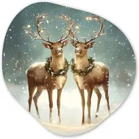 MuchoWow Organische wanddecoratie 60x60 cm - Organisch schilderij Kerstmagie - Winterwoud - Rendier - Muurdecoratie woonkamer - Kamer decoratie - Schilderijen - Muurcirkel aesthetic