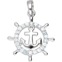 MOOYE ® - Collectie Zilveren Anker in stuurrad met witte en blauwe kristallen