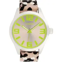 Oozoo Timepieces - Zilverkleurige horloge met bruine leren band - C0902