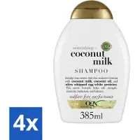 OGX 4 x - Coconut Milk - Shampoo - Voedend - Tropische Geur - 385 ml - Kokosmelk Shampoo - Voedend Haar - Kokosgeur - Gezond Haar - Haar Herstel