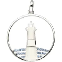 MOOYE ® - Collectie Zilveren Vuurtoren aan zee in ring met blauwe kristallen groot