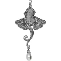 MOOYE ® - Collectie Zilveren Vrouwentorso met glasparel Art Nouveau Jugendstil XL hanger