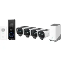 Eufy Security eufyCam S3 Pro MaxColor Vision 4K 4-Cam Set inclusief Homebase 3 + E340 2K Draadloze Video Deurbel Inclusief Chime - Bundelvoordeel