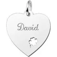 MOOYE ® - Collectie Zilveren graveerplaatje Hart met klaver 4 ketting hanger