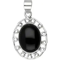 MOOYE ® - Collectie Zilveren Onyx ovaal in gekrulde rand kettinghanger