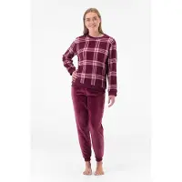 Gaubert Dames Fleece Huispak en Pyjama - Ronde Hals - Tartan Style - Superzacht Fleece - Fuchsia - 2501 - Maat XL