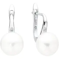 Gaura – Oorbellen met parel en zirkonia – 10–10,5 mm – Rhodium plated 925 sterling zilver met Engelse sluiting