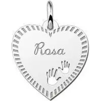 MOOYE ® - Collectie Zilveren graveerplaatje Hart met handjes en rand ketting hanger