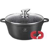 ROYAL SWISS Braadpan Ø40 cm (19.5L) – Marmeren Antiaanbaklaag – Inductie & Ovenbestendig – Inclusief Gehard Glazen Deksel – Aluminiumgietwerk – Met Afneembare Siliconen Handgrepen