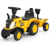 Costway Glijauto met afneembare aanhanger, glijbaan tractor met schep & hark, glijvoertuig met claxon, motorgeluid en ledverlichting, voor kinderen vanaf 1 jaar