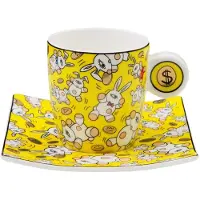 Goebel - Mauro Bergonzoli | Kop en schotel Espresso Magic Bunny Gold | Porselein - 10cm - 100ml - 2 stuks