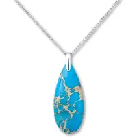 Marama - ketting edelsteen Jaspis Lichtblauw - stainless steel met zilver plating - cadeau dames - druppelvormige hanger - bescherming - daadkracht - aardend