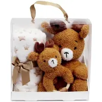 Unique living Kraam cadeau baby – Baby geschenkset Hert – Knuffel, bijtring en babydeken 90x75 cm – Babyshower cadeau – Baby cadeau in luxe geschenkverpakking