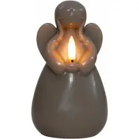 Anna's Collection LED herdenkingskaars engel - taupe - 14 x 8 cm - met timer - op batterijen - kaars - engelkaarsen