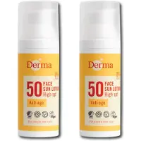 Derma Sun - Gezichtszonnecrème SPF50 2 x 50 ml - Waterbestendige Gezichtszonnebrand - Met Hyaluronzuur en Vitamine E - Parfumvrij - UVA en UVB Bescherming - Hypoallergeen