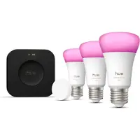 Philips Hue White & Color Ambiance Starterkit: 3 E27 Lampen + Smart Button + Bridge Pro