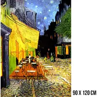 Allernieuwste.nl Canvas Schilderij Vincent Van Gogh Caféterras Bij Nacht - kunstwerk postimpressionisme, expressionisme - Kleur - 90 x 120 cm