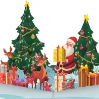 Papercrush Pop-up kaart 3D Handgemaakte pop-upkaart Kerstman en rendieren /wenskaart/luxe/geldidee/cadeau
