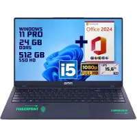 GMR | Elegante 15.6-inch Laptop voor Professionals | Intel i5 Processor - 24GB DDR5 RAM - 512GB M.2 SSD | Perfect voor Office & Zakelijk Gebruik (Windows 11 Pro + Office 2024)