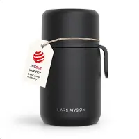 LARS NYSØM Vacuüm Geïsoleerde Voedselcontainer van Roestvrij Staal - Lekvrije Lunchpot voor Warme en Koude Gerechten, Brede Thermosbeker voor Soep, Werk & Reizen (Carbon Black)