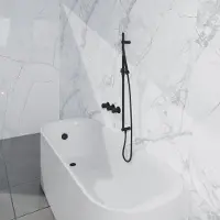 FortiFura Nebbio Badcombinatie-set - thermostaatkraan - glijstang met geïntegreerde wandaansluitbocht - gladde doucheslang - staaf handdouche - badvulcombinatie - mat zwart