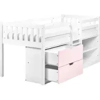 Beliani SUSVILLE - Kinderbed - Wit/Roze - 90 x 200 cm - Rubberhout