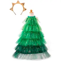 Great Pretenders Kostuum - Kerstboomjurk - Groen/Goud - - 5-6 jaar (110-116) - Verkleedkleren