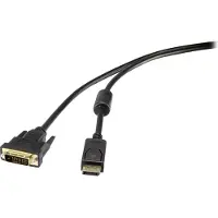 Renkforce DisplayPort / DVI adapterkabel. DisplayPort-connector, DVI-D 24+1-polige connector. Lengte: 1,80 meter. Kleur: zwart. Modelnummer: RF-4212210. Met schroefdraad