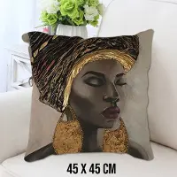 Allernieuwste.nl Kussen Gouden Afrikaanse Vrouw - Kussenhoes polyester peach skin Perzikhuid - Kussenovertrek - Kleur Zwart Goud 45 x 45 cm