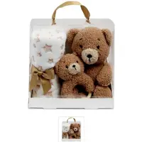 Unique living Cadeau doos met beertje, Bijtring en dekentje, Zwanger, Babyshower, Geboorte, Cadeau,Giftbox baby surprise 90x75cm bear