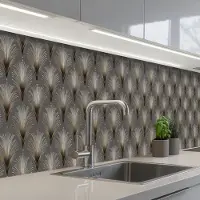 KitchenYeah Keuken achterwand 300x80 cm - Spatscherm zelfklevend Waaierstralen - Goud - Antraciet - Muurbeschermer - Spatwand fornuis