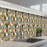 KitchenYeah Keuken achterwand 500x60 cm - Spatscherm zelfklevend Schubvorm - Aardetinten - Metallic - Glans - Muurbeschermer - Spatwand fornuis