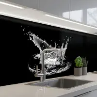 KitchenYeah Keuken achterwand 400x80 cm - Spatscherm zelfklevend Water - Splash - Water - Zwart - Muurbeschermer - Spatwand fornuis