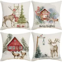 LONGZIMING Kerst Kussenhoes 45x45 cm - 4 stuks - Winter Decoratie voor Woonkamer Sofa, Comfortabele Sierkussens, Feestdagen Kussenhoes - Woonkamer Accessoire - Kerstdecoratie