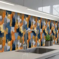 KitchenYeah Keuken achterwand 400x80 cm - Spatscherm zelfklevend Penseelstrepen - Ruw - Textuur - Koperblauw - Muurbeschermer - Spatwand fornuis