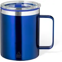 Benson Warmhoudbeker - thermos beker Barista - reis koffiebeker - RVS - blauw - 400 ml - deksel