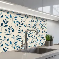 KitchenYeah Keuken achterwand 80x60 cm - Spatscherm zelfklevend Patroon - Blauw- Beige - Muurbeschermer - Spatwand fornuis
