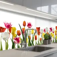 KitchenYeah Keuken achterwand 300x80 cm - Spatscherm zelfklevend Bloemen - Tulpen - Kleurrijk - Muurbeschermer - Spatwand fornuis