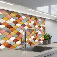 KitchenYeah Keuken achterwand 80x60 cm - Spatscherm zelfklevend Regenboog - Schubben - Aardetinten - Muurbeschermer - Spatwand fornuis