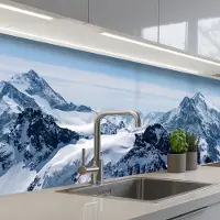 KitchenYeah Keuken achterwand 200x60 cm - Spatscherm zelfklevend Landschap - Bergen - Sneeuw - Wit - Muurbeschermer - Spatwand fornuis