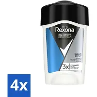 Rexona 4 x Men - Deodorant Stick - Maximum Protection Clean Scent - Anti-transpirant - 45 ml - Anti-transpirant - Deodorant - Mannen - Bescherming Tegen Zweet - Langdurige Bescherming